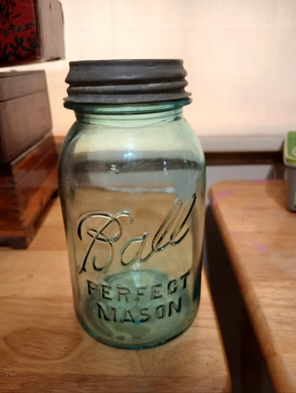 Perfect Mason Aqua Glass Canning Jar with Lid